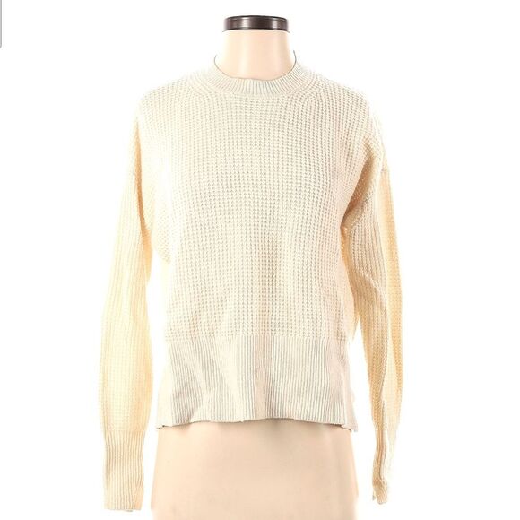 Everlane 100% Cashmere Waffle Knit Square Crew Ivory Soft Thermal Sweater XXS - Picture 4 of 9